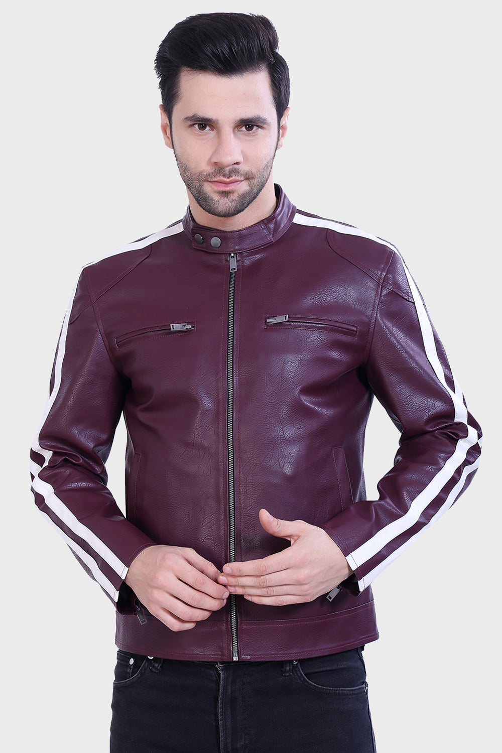 Justanned Burgundy Striped Leather Jacket