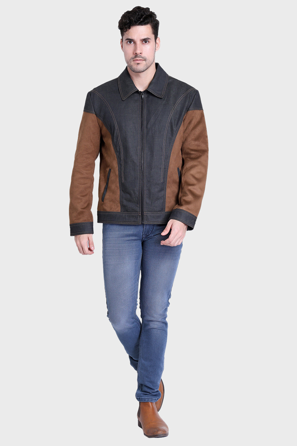 Justanned Denim Combo Leather Jacket