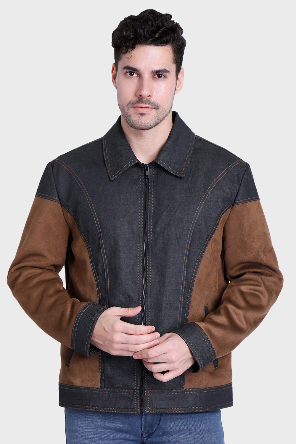 Justanned Denim Combo Leather Jacket