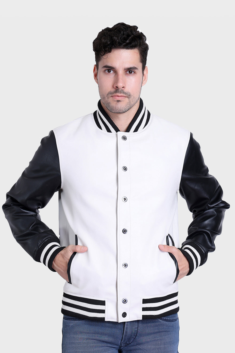 Justanned Pearl White Bomber Leather Jacket