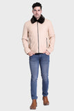 Justanned Beige Fur Collar Leather Jacket