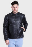 Justanned Band Collar Leather Jacket