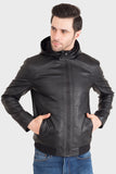 Justanned Black Hoodie Leather Jacket
