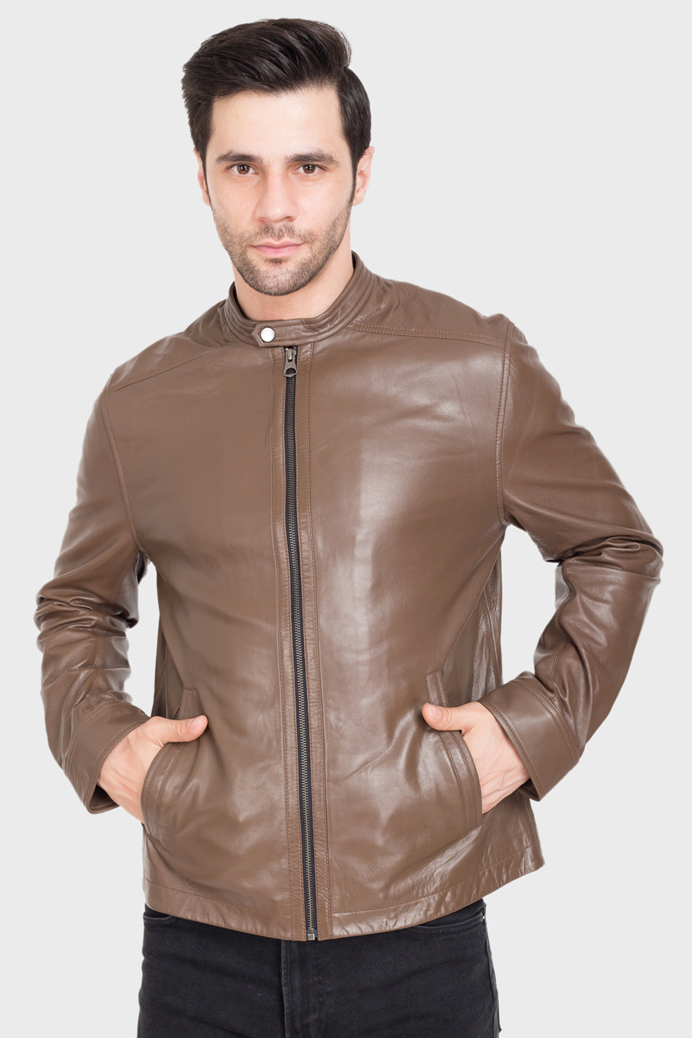 Justanned Wheatish Brown Leather Jacket