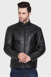 Justanned Jet Black High Neck Leather Jacket