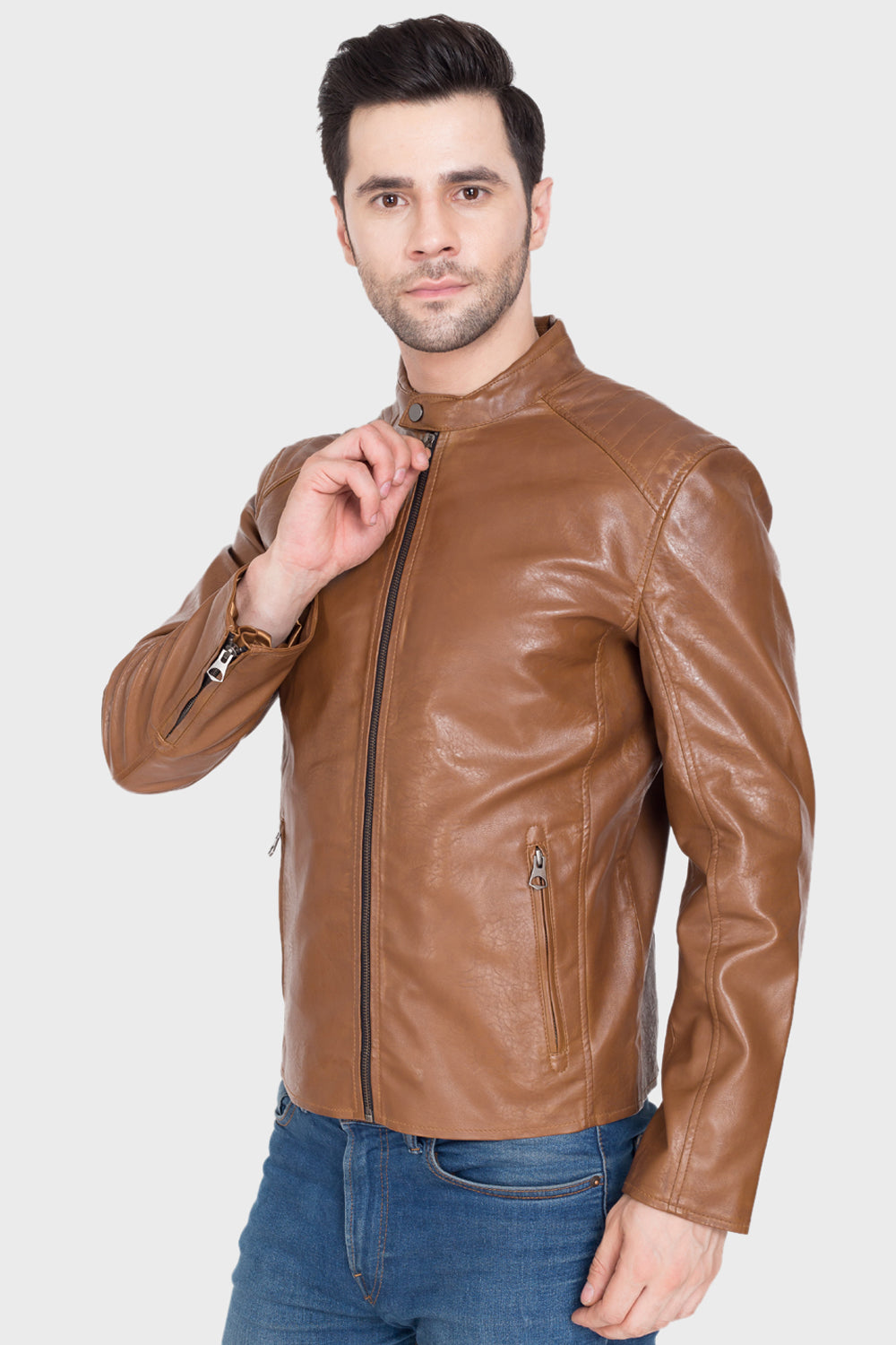 Justanned Front Zip Leather Jacket