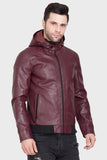 Justanned Burgundy Hoodie Leather Jacket