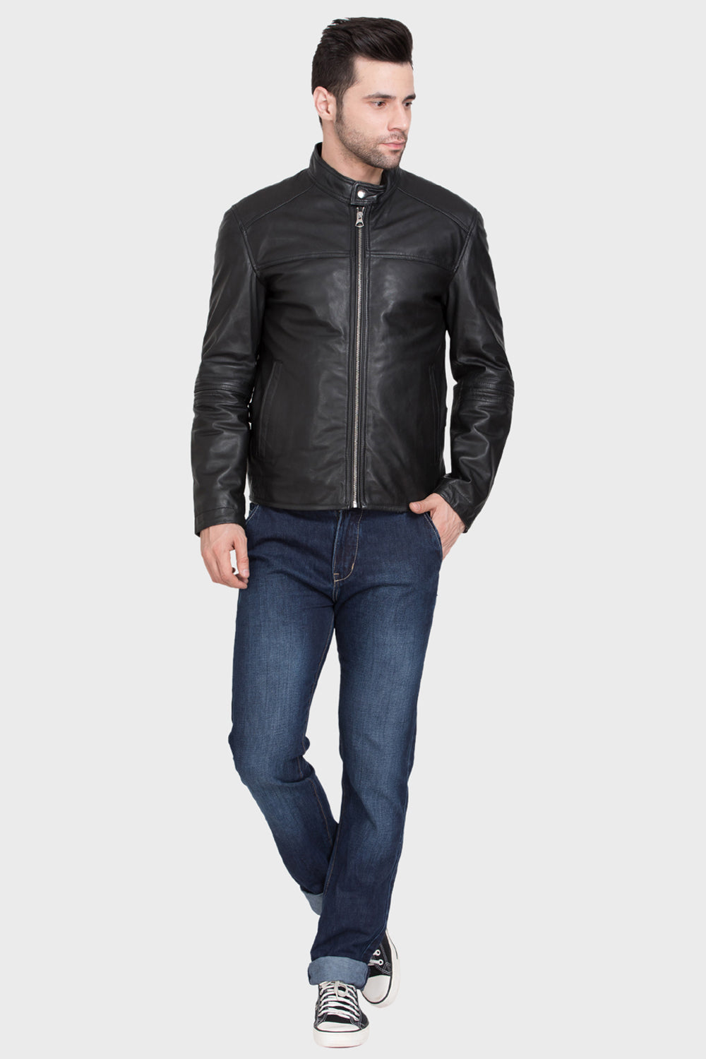 Justanned Black Front Zip Leather Jacket