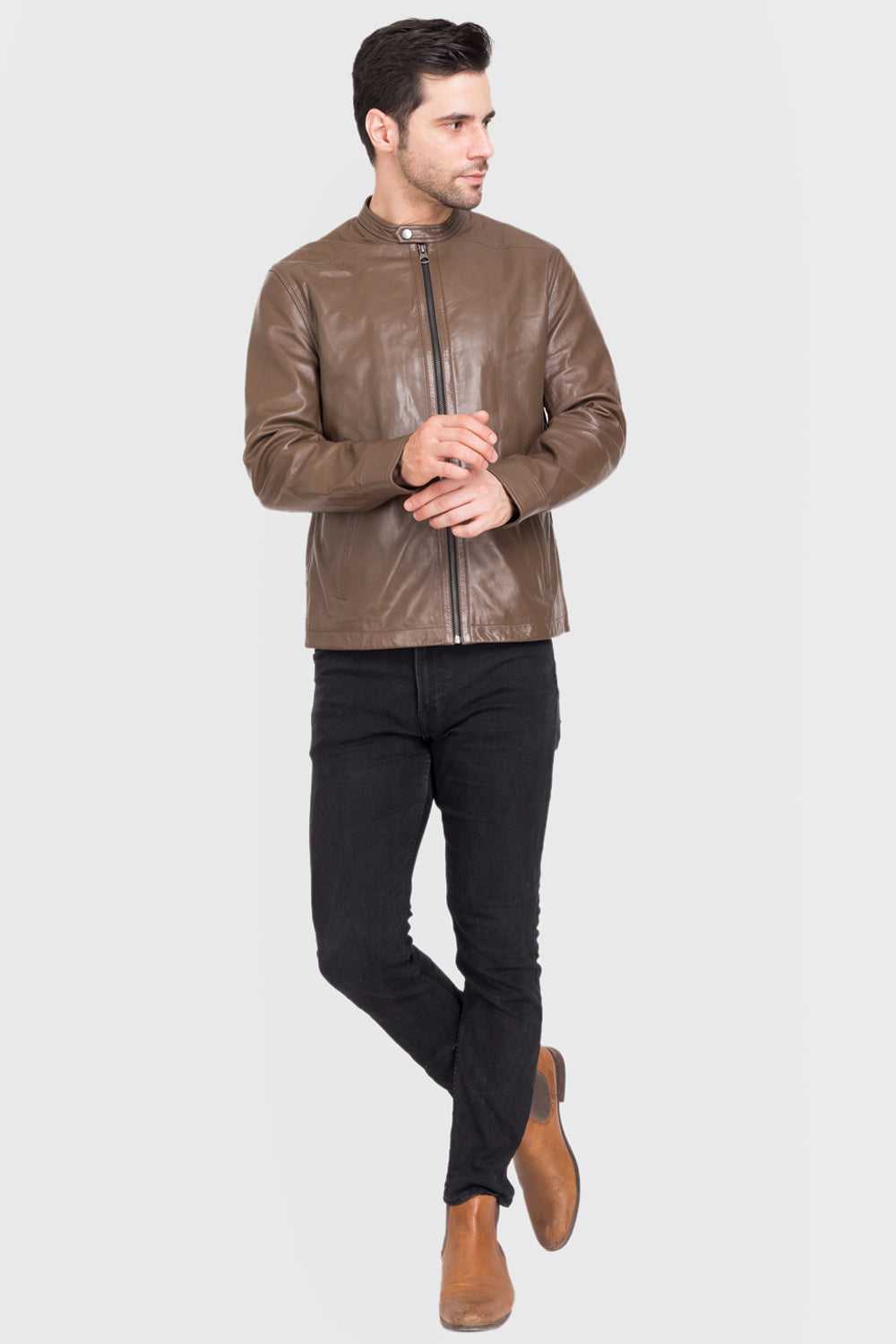 Justanned Wheatish Brown Leather Jacket