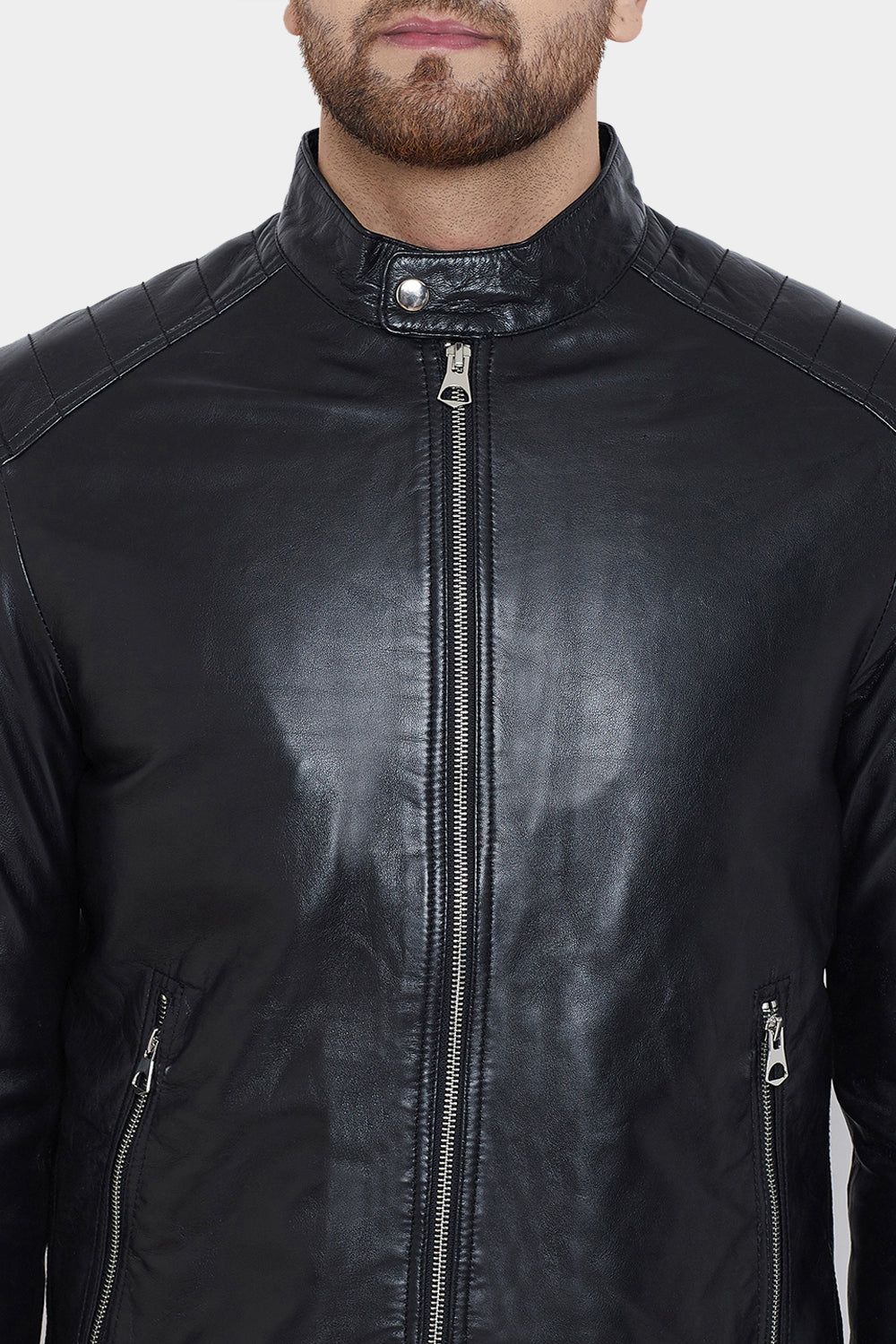 Justanned Real Leather Men Black Jacket