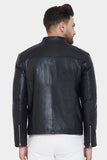 Justanned Up Collar Real Leather Black Jacket