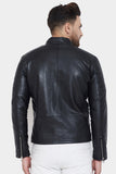 Justanned Real Leather Snap Collar Black Jacket