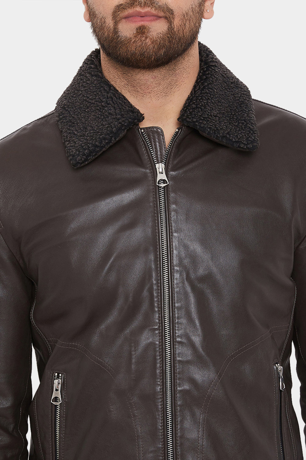 Justanned Genuine Real Leather Fur Collar Jacket