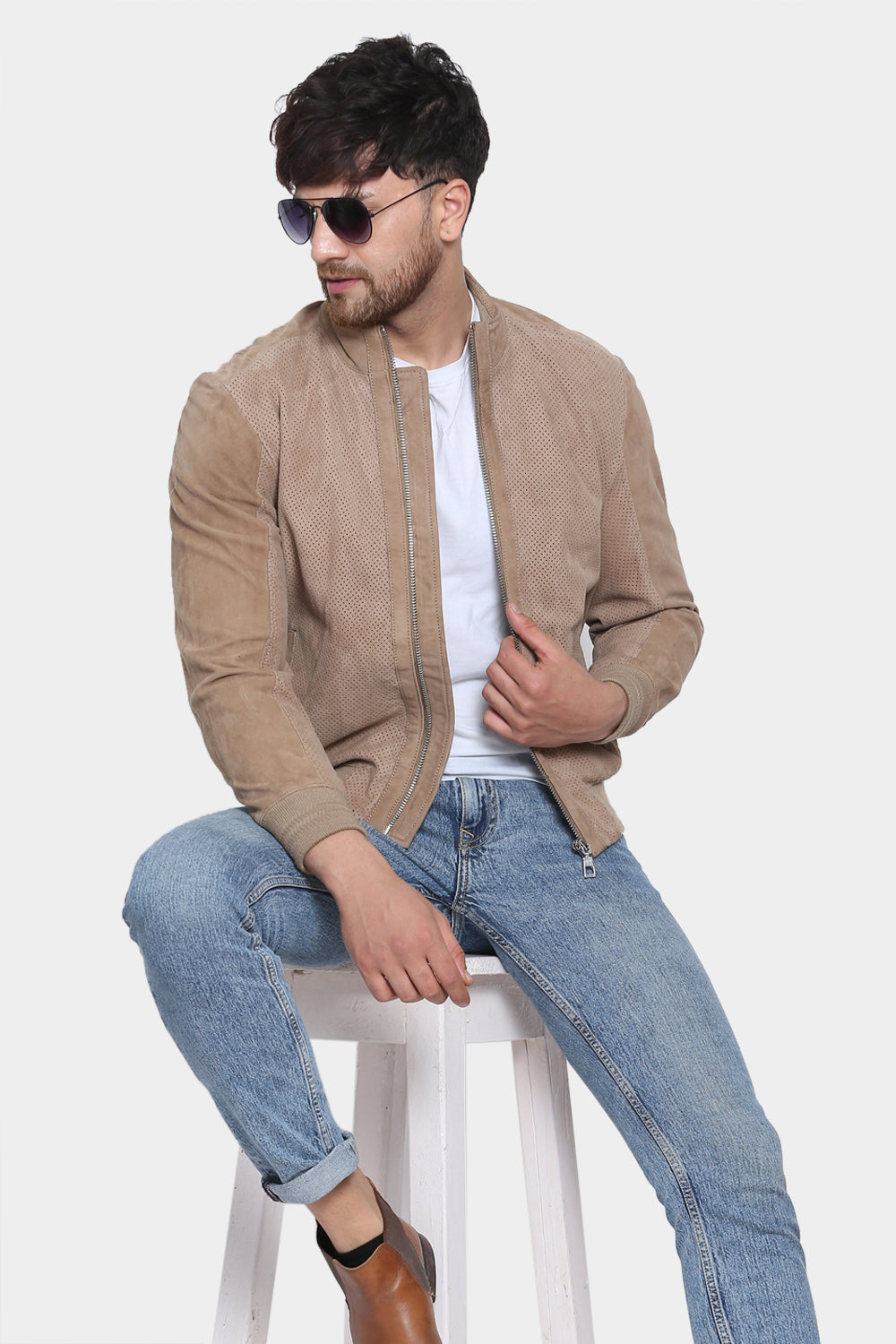 Justanned Solid Suede Leather Jacket