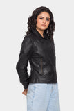 Ribbed Black Biker Leather Jacket
