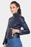 Justanned Trendy Navy Skinny Fit Leather Jacket