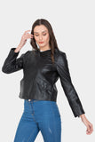 Justanned Black Wide Collar Women Leather Jacket