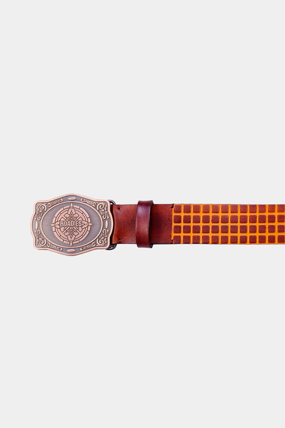 Justanned Brown-Yellow Check Men'S Leather Belt