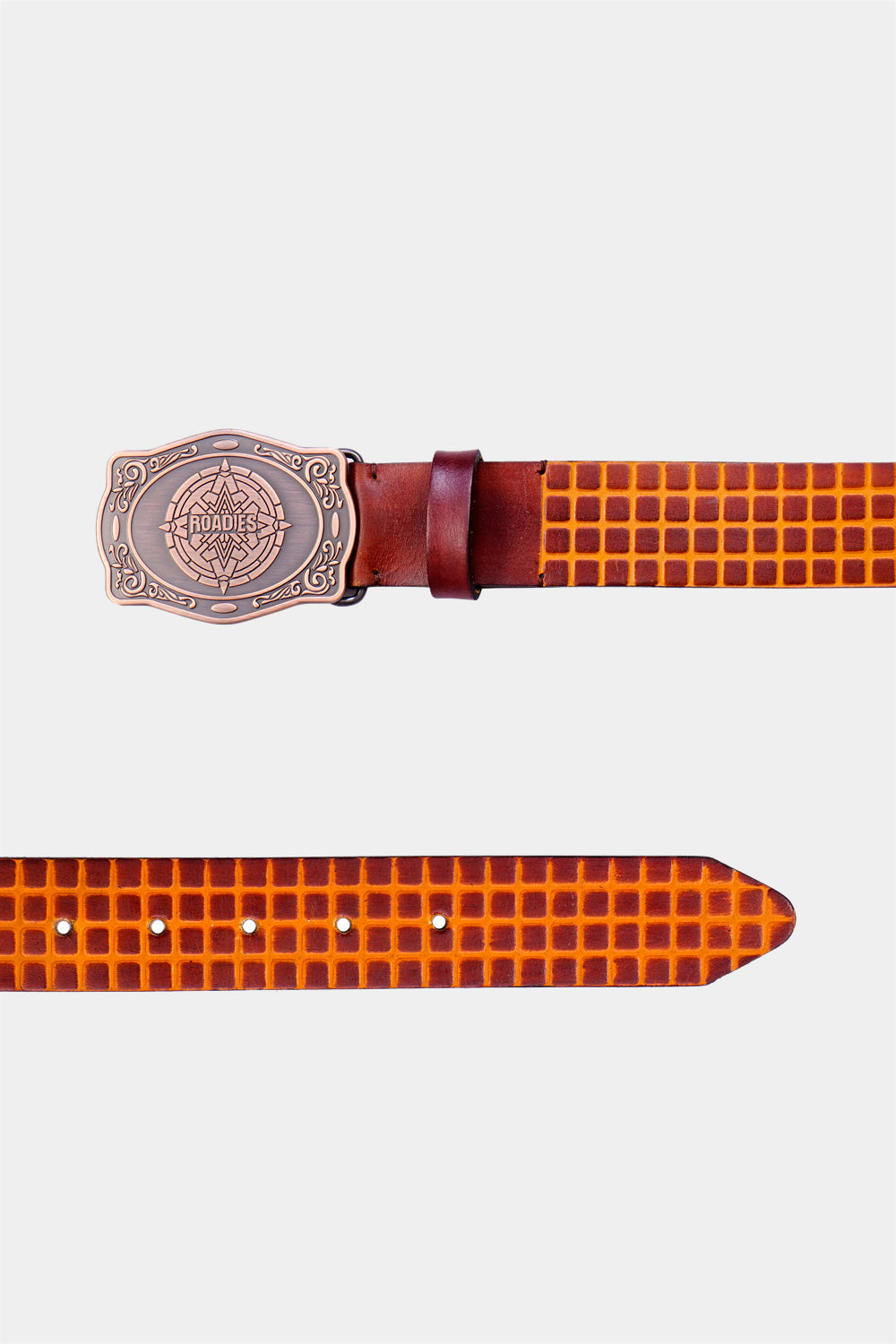 Justanned Brown-Yellow Check Men'S Leather Belt
