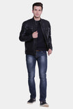 Justanned Black Solid Leather Jacket