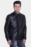 Justanned Black Solid Leather Jacket