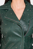 Justanned Womens Studed Green Leather Jacket